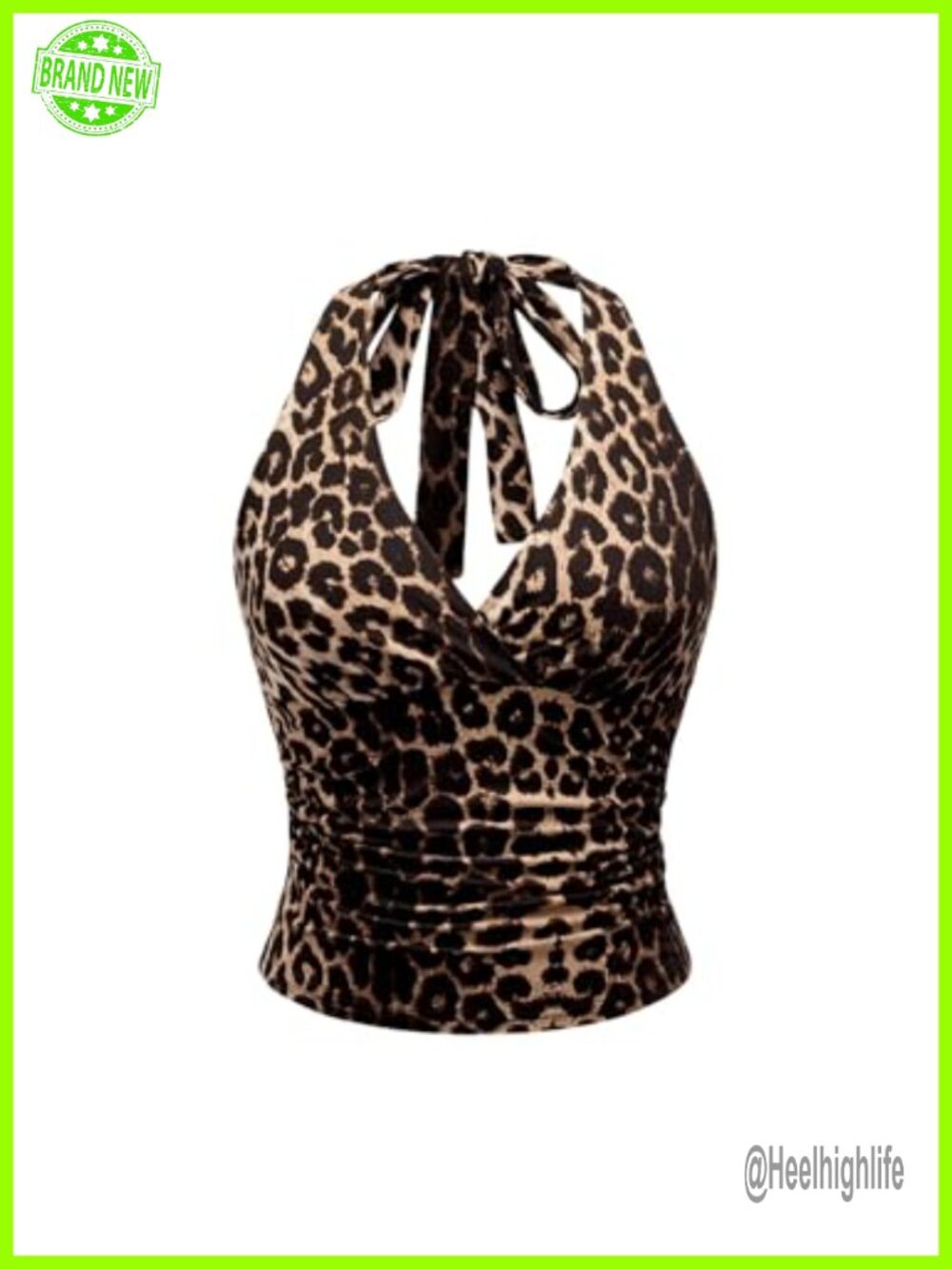 Leopard Print Halter Crop Cami Top Ruched Backless Y2K Summer